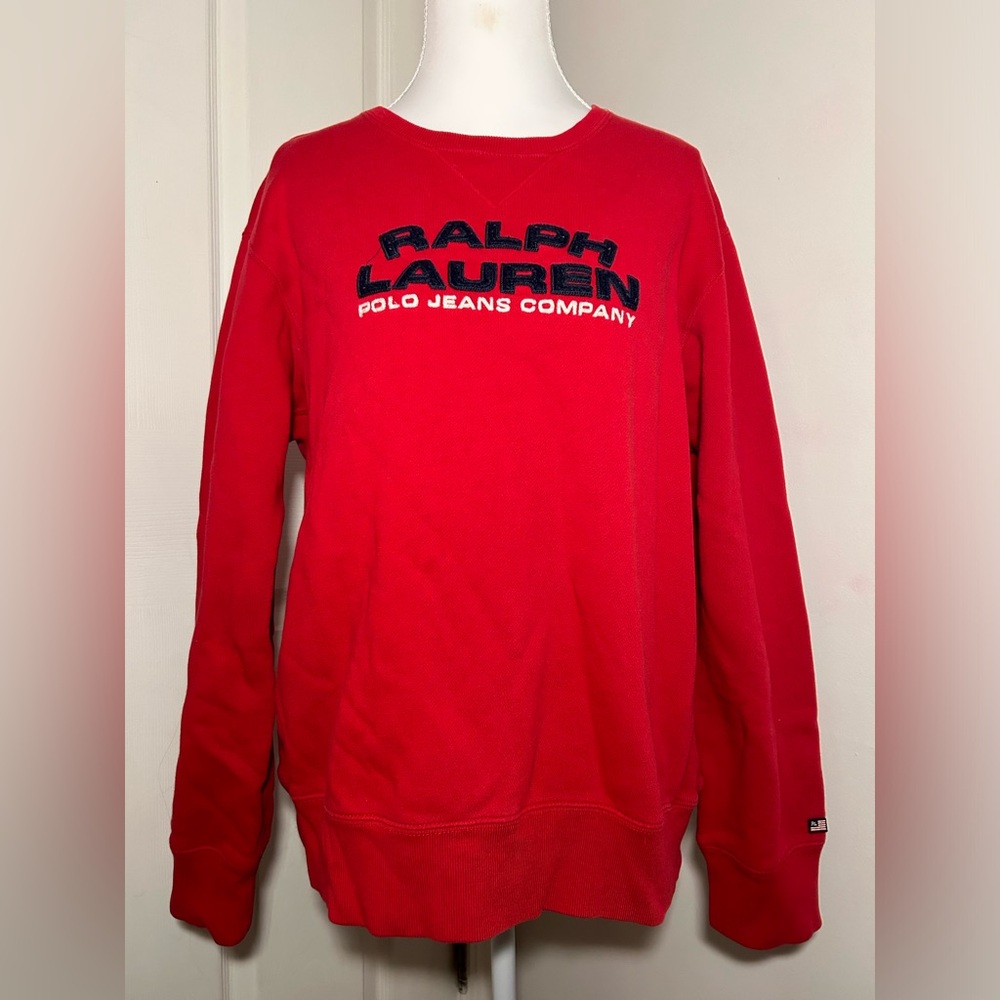 Vintage Polo Ralph Lauren Polo Jeans Red Crewneck Sweatshirt Pullover Large
